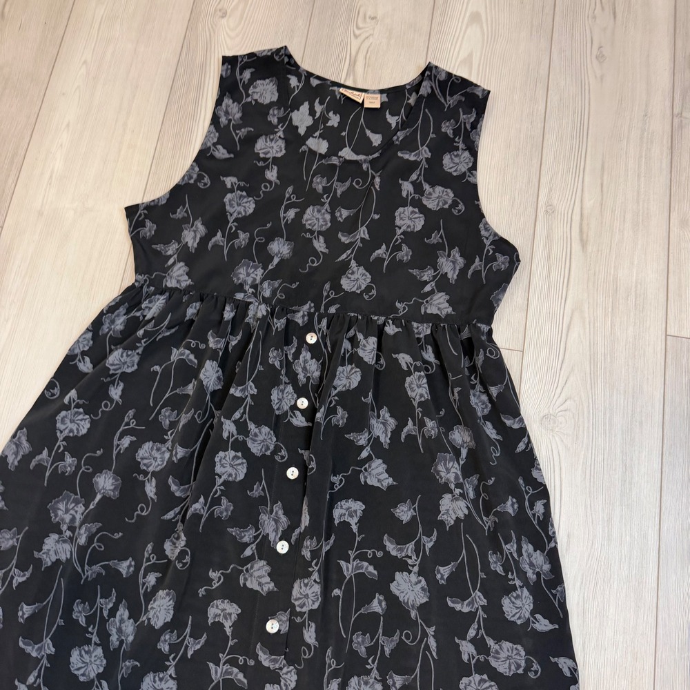 Woolrich Vintage Black Floral Sleeveless Button Front Midi Dress Xl 5962 View 4